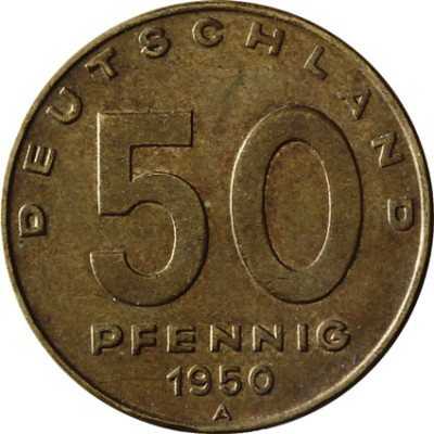 J.1504 DDR 50 Pfennig Pfug vor Industrieanlage1950 in sehr schön Erhaltung