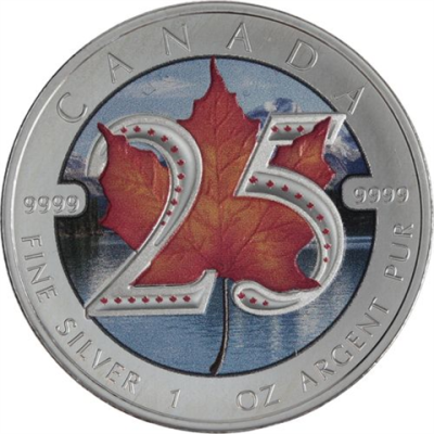 Kanada-5 Dollar-2013-AGstgl-FD-Farbe-25 Jahre Maple Leaf-RS