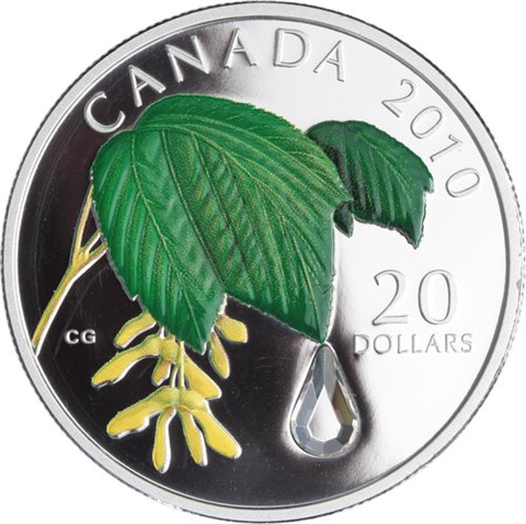 Kanada-20 Dollar-2010-AGpp-Maple LeafCrystel Raindrop-grün-RS