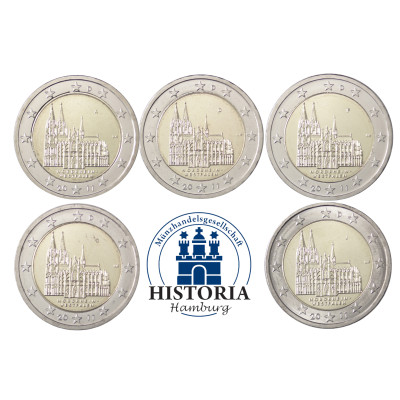 Deutschland 5 x 2 Euro 2011 bfr. Kölner Dom Mzz. A - J