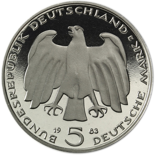 Deutschland 5 DM 1983 PP Karl Marx in Münzkapsel