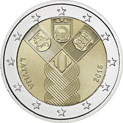2 Euro Gemeinschaftsausgabe Baltikum 2018 100 Jahre Unabhänigkeit Estland Lettland Littauen 