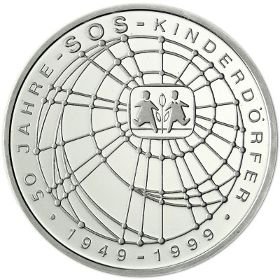 Deutschland 10 DM Silber 1999 Stgl. 50 Jahre SOS Kinderdörfer