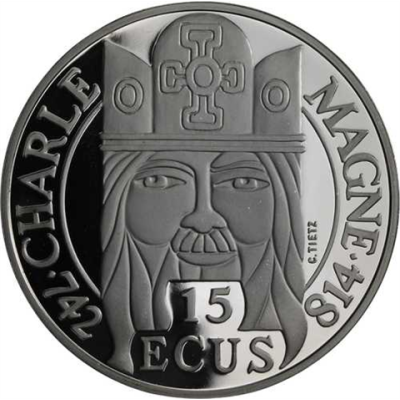Frankreich-15Ecus-1990-AGpp-Charle Magne-RS