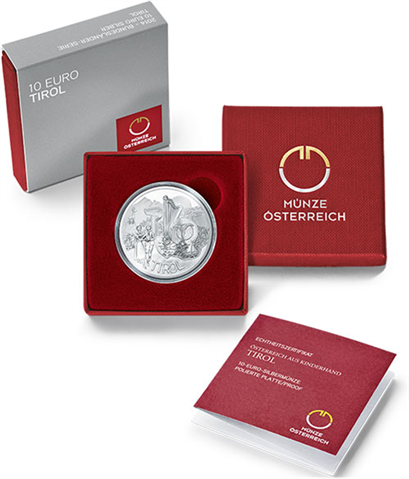 Österreich-10-Euro-2014-Silber-PP-Aus-Kinderhand-Tirol-Etui