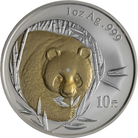 China-10 Yuan-2003-AGstgl-FD-vergoldet-Panda-RS