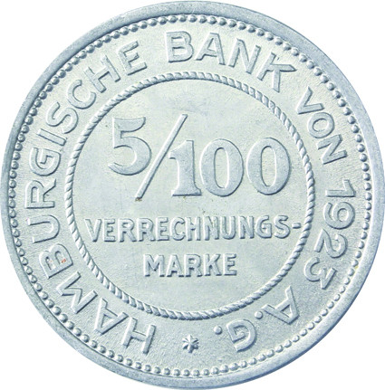 Verrechnungsmarken Hamburger Bank : N 35 - 1/100  und N 36  -  5/100 und N 37 - 1/10