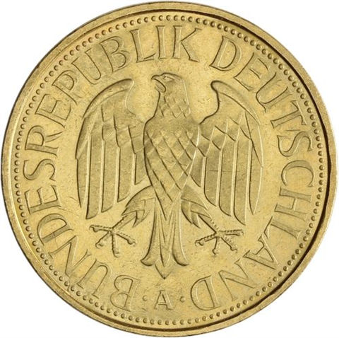 Deutschland-1 DM-1950-2001-bfr-Kursmünze-vergoldet-RS