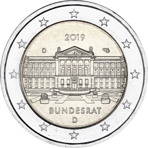 Neue 2 Euro Münze 2019  Bundesrat – Serie Bundesländer Gedenkmünzen Satz 