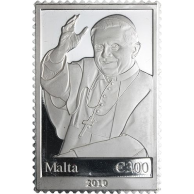 Malta-3 Euro-2010-AGpp-Papst Benedikt Briefmarke-RS
