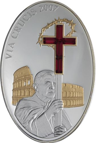 Cook Islands- 5 Dollar-2007-AGpp-Kreuzgang Kollusseum Papst Kreuz-RS