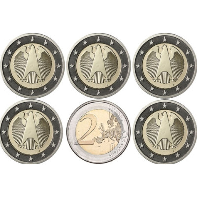 Deutschland 2 Euro Kursmünzen 2010 mit dem Bundesadler