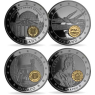 Mix-4xMedaillen-2011-PP-Vergoldet-Farbe-10Jahre Euro-Set