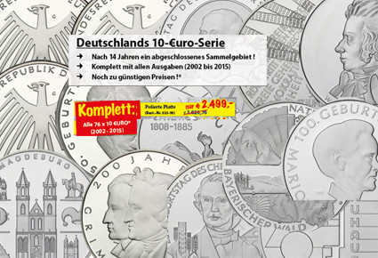 Deutschlands 10 Euro Serie 2002 bis 2015 Polierte Platte  komplett