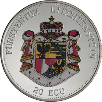 Lichtenstein-20Ecu-1993-AGpp-Farbe-Schloss Vaduz-RS