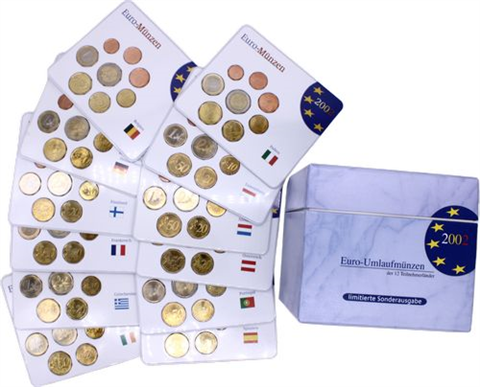 Mix-12x3,88 Euro-2002-Euro Umlaufmünzen-Box