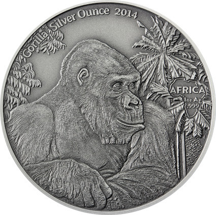 Silbermünzen 2014 Antique Finish - Gorilla 