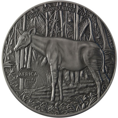 Okapi Silbermünze Antique Finish Congo 2015