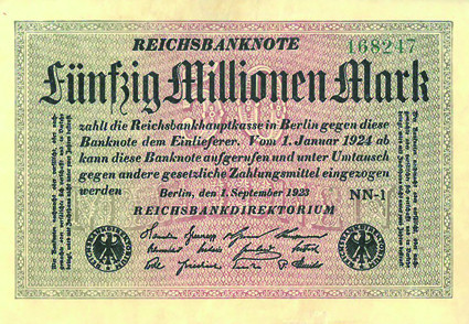 Banknote Inflation  50 Millionnen Mark 1923