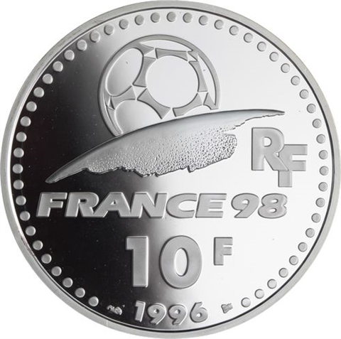 Frankreich-10 Francs-1996-AGpp-World Cup 1998-Fußballer Reiter-RS