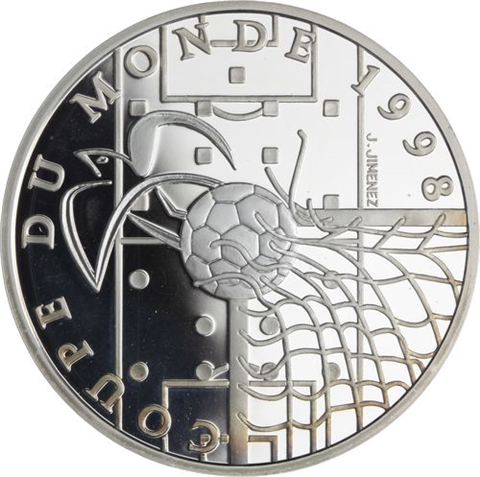 Frankreich-10 Francs-1996-AGpp-World Cup 1998-Fußball Netz Vogel-RS