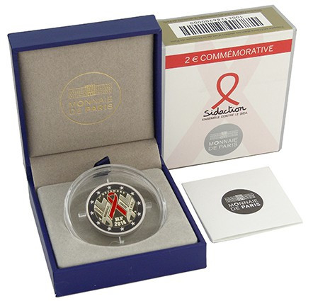 Frankreich 2 Euro 2014 Welt Aids Tag - PP mit FARB-Applikation I