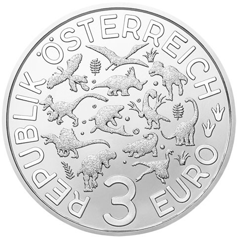 Österreich 3 Euro 2020 Super-Saurier - MOSASAURUS mit Farb-Motiv 