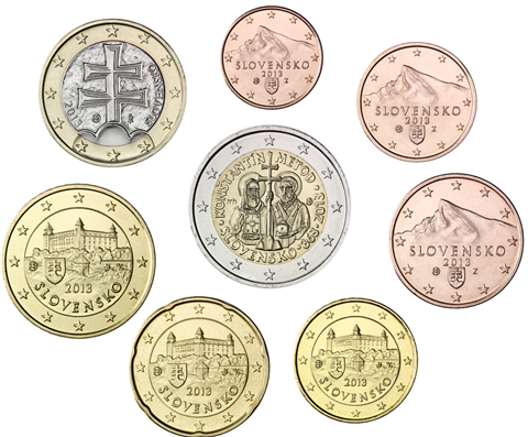 Slowakei 3,88 Euro 2013 bfr. Sondersatz mit 2 Euro Byzantinische Mission von Kyrill geschlossen