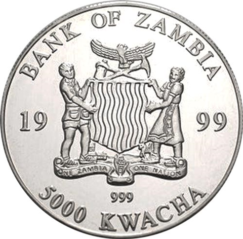 Sambia-5000-Kwacha-1999-Silber-Elefant-RS