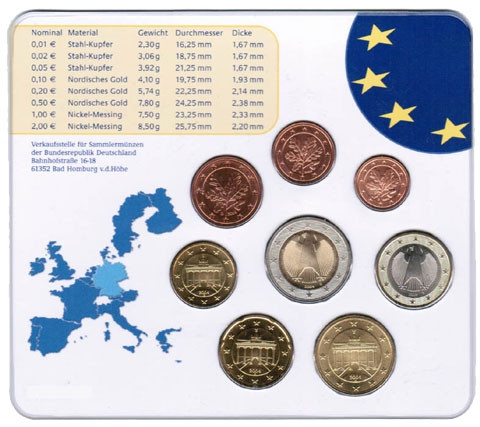 Deutschland 5 x 3,88 Euro 2004 Stgl. KMS im Folder  Mzz. A - J