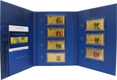 goldtafeln-7x0,5gramm-AUpp-DieEuroBanknoten-Album 