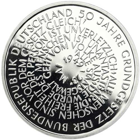 Deutschland-5x10DM-1999-AgPP-Grundgesetz-MzzADFGJ