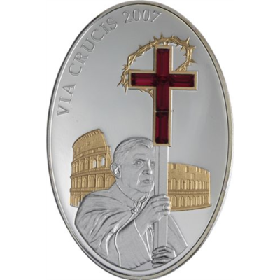 Cook Islands- 5 Dollar-2007-AGpp-Kreuzgang Kollusseum Papst Kreuz-RS
