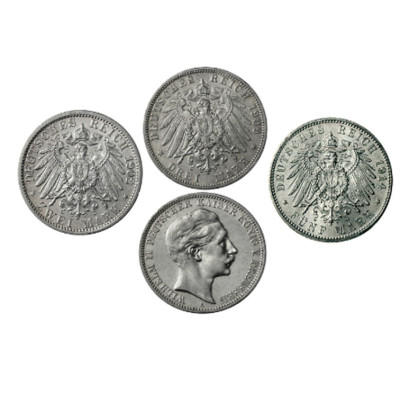 Konvolut: Preußen 2 Mark, 3 Mark und 5 Mark (1891-1912) König Wilheml II
