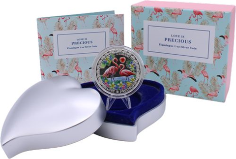 Niue-2 Dollar-2021-AGpp-Flamingos-Farbe-Etui