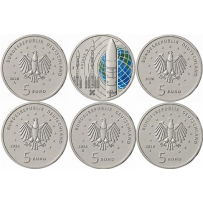 Deutschland-5Euro-2026-MZZ-A-J-Stgl-Erforschung-des-Weltraums-Ariane-6-RSVS