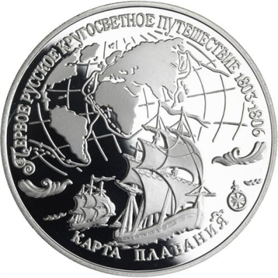 Y464-Russland -3Rubel-1993-AGpp-WeltumsegelungKarte-RS