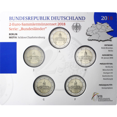 Deutschland 5 x 2 Euro 2018 stgl Charlottenburg - Berlin Mzz: A - J im Folder