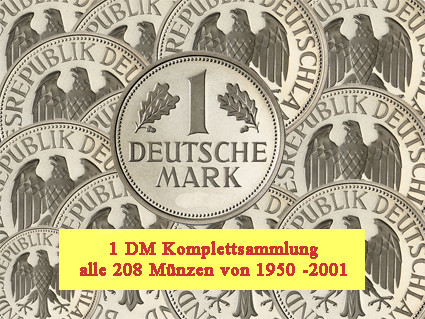 J.385  BRD 1 D-Mark 1950 bis 2001 Komplettangebot 208 Münzen