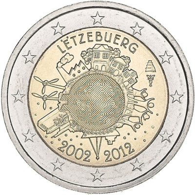 2 Euro Gedenkmünze 2012 10 Jahre Euro-Einführung Gemeinschaftsausgabe Luxemburg 