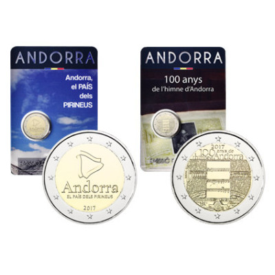 Andorra 2 x 2 Euro Gedenkmünzen  2017 stgl. Hymne und Pyrenäen 