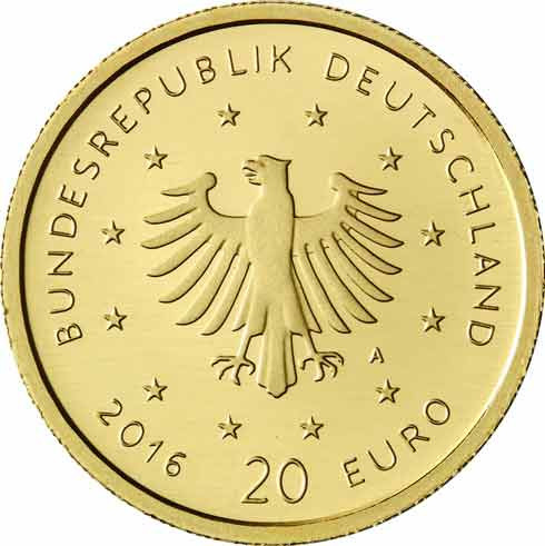 1/8 Oz Goldmünze Nachtigall - Deutschland 20 Euro Gold 2016 Mzz. A