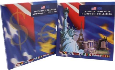 Mix-12x1Euro-5xQuarter Dollar-The 50 State Quarter and Euro Collection-Folder