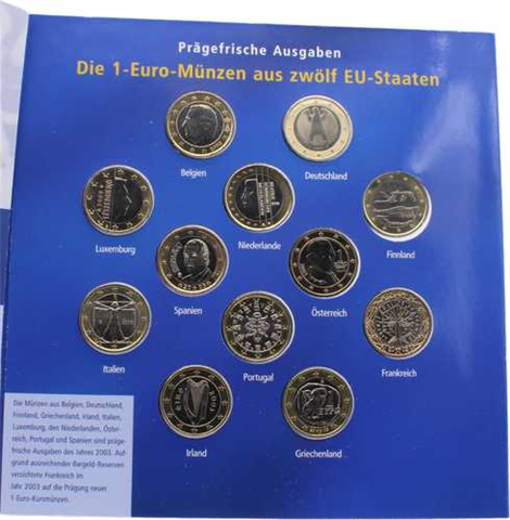Mix-12x1 Euro+ Briefmarken-2003-Stgl-Kursmünzen-Folder RS