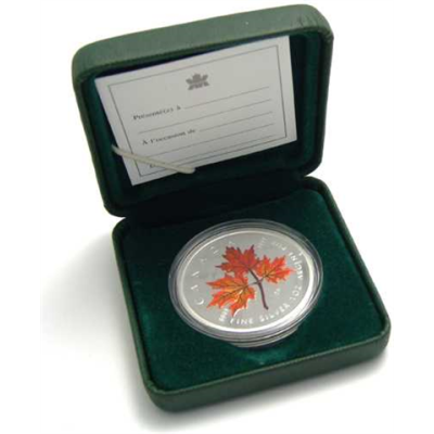 Kanada-5Dollars-1ozAg-2001-MapleLeaf-in-Farbe-Etui