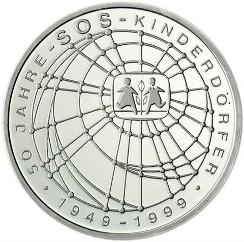 Deutschland 10 DM Silber 1999 Stgl. 50 Jahre SOS Kinderdörfer I