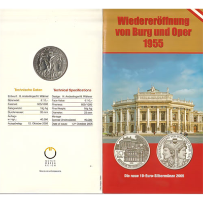Österreich-10-Euro-2005-HGH-Wiedereröffnung-Burg-Oper-Folder