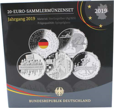 Deutschland-5x20 Euro-2019-AGpp-Komplett Set-Folder