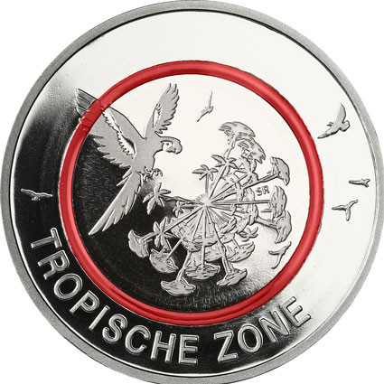 5 Euro Gedenkmünze Tropische Zone 2017 Roter Ring aus Deutschland  Mzz. G Spiegelglanz