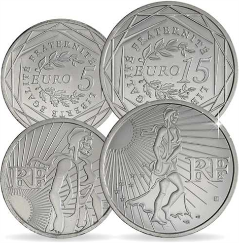 Frankreich-5 Euro-15 Euro-2008-Stgl-Säerin-VS-RS